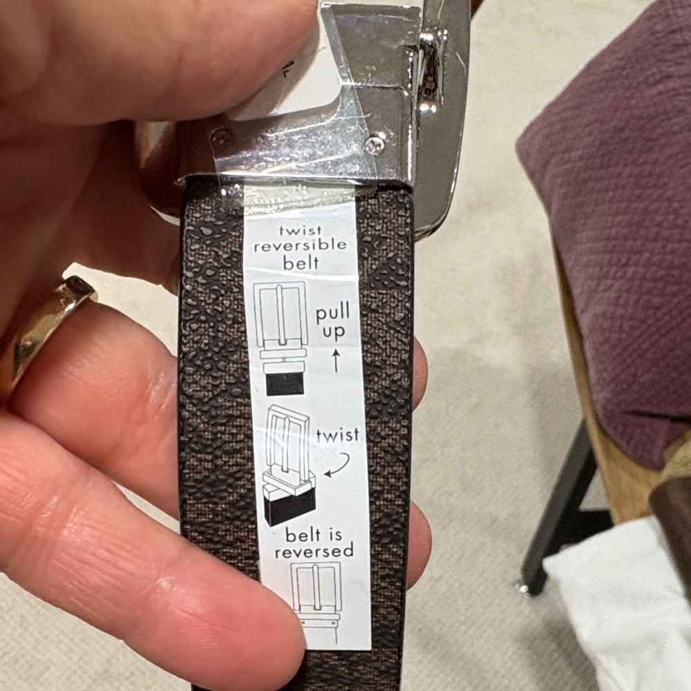 MICHAEL Michael Kors Black with Brown Reverse Logo-Print Belt with Silver Buckle - Picture 9 of 9